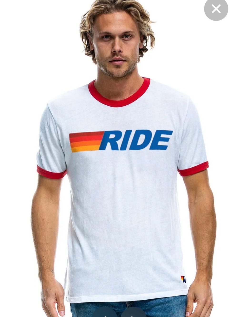 🌈 NWT Aviator Nation Retro 'RIDE' Graphic Ringer Tee - Picture 2 of 4